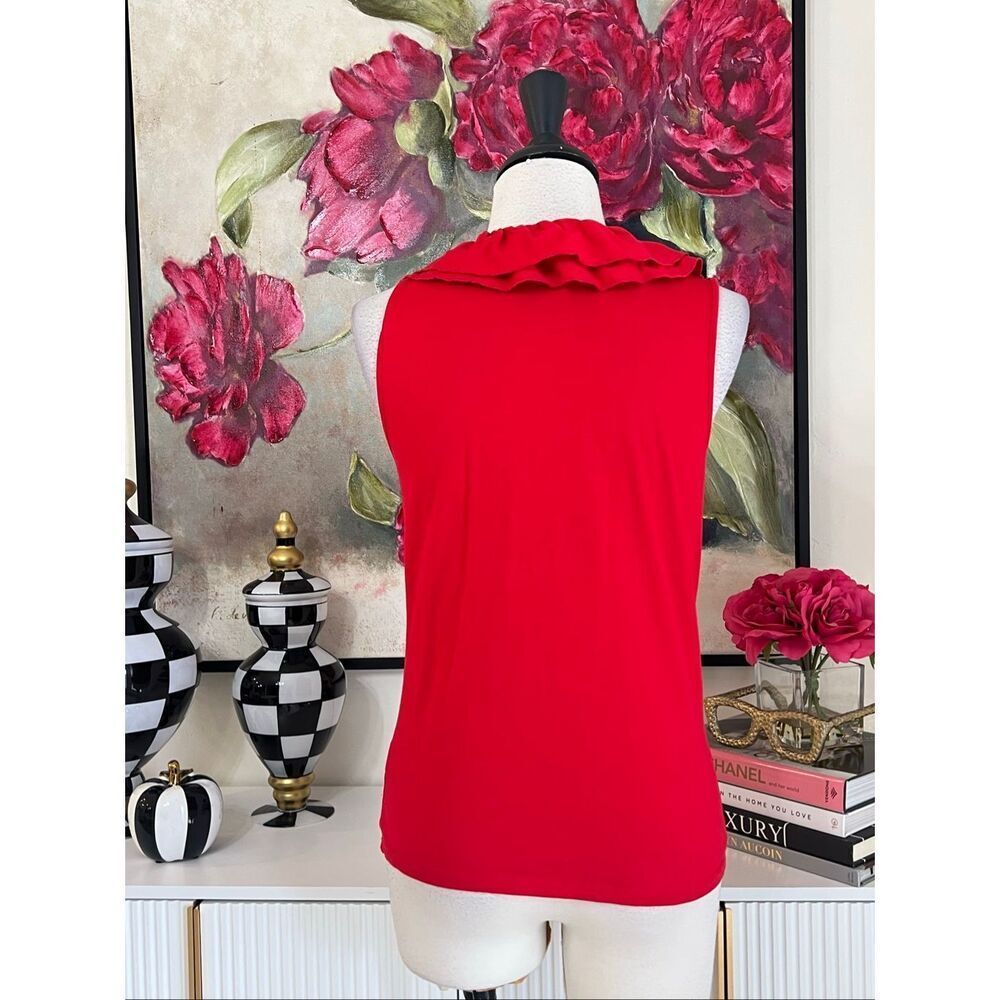 Lauren Ralph Lauren Women's Ruffle V-Neck Button Sleeveless Blouse Top Red Small - Picture 4 of 5
